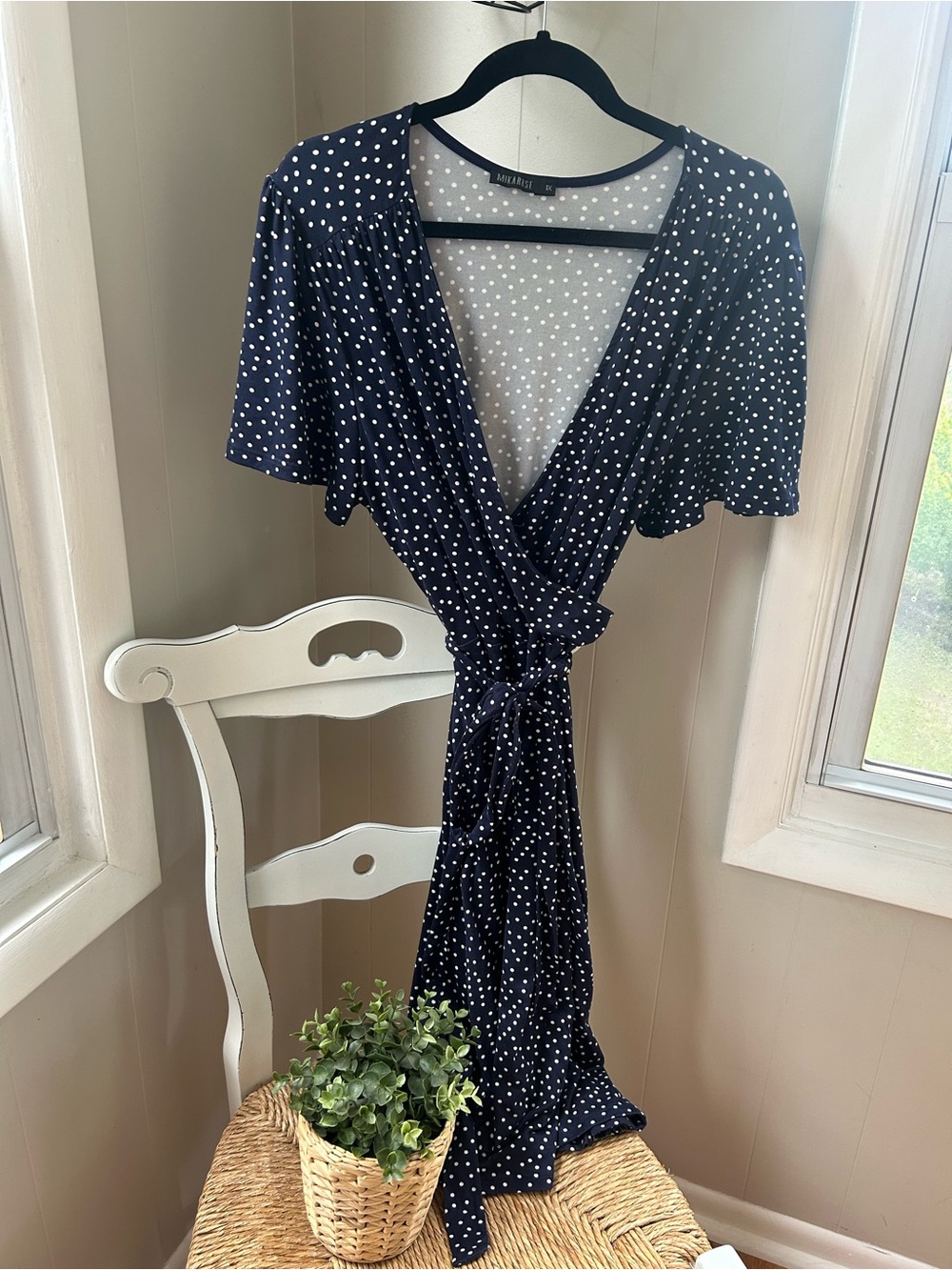 Mikarose Navy Blue Polka Dot Wrap Dress